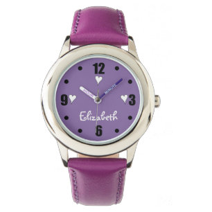 Paarse en zwarte met harten en naam horloge