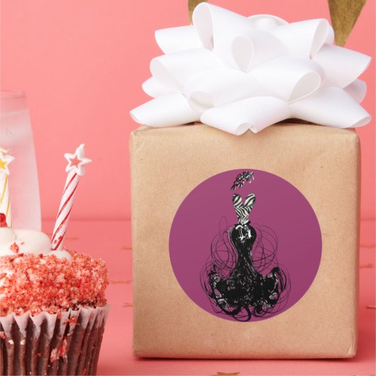 Paarse en zwarte Mode Diva Ronde Sticker (Feest)