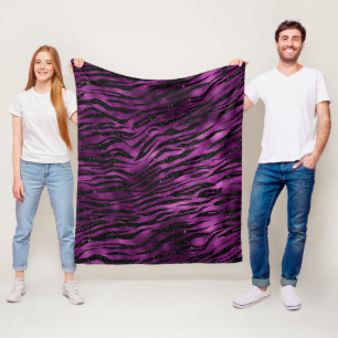 Paarse en zwarte ombre glam glitter tijgerstrepen fleece deken