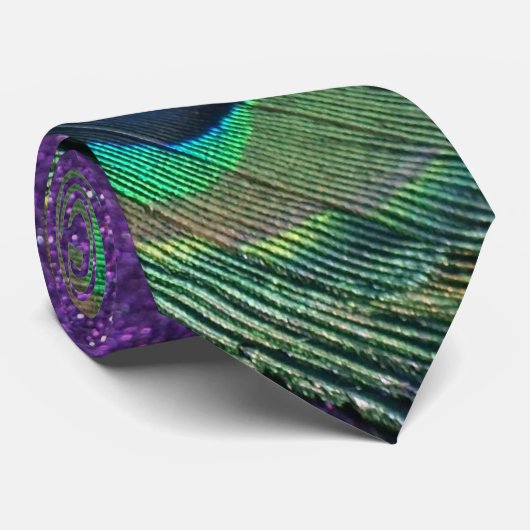 Paarse en zwarte pacock stropdas (Opgerold)
