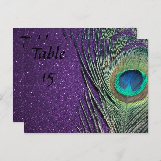 Paarse en Zwarte Pauw Trouwtafelnummers Briefkaart (Voorkant / Achterkant)