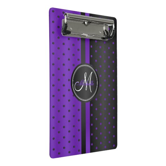 Paarse en zwarte pooldots - Monogram Mini Klembord (Schuin)
