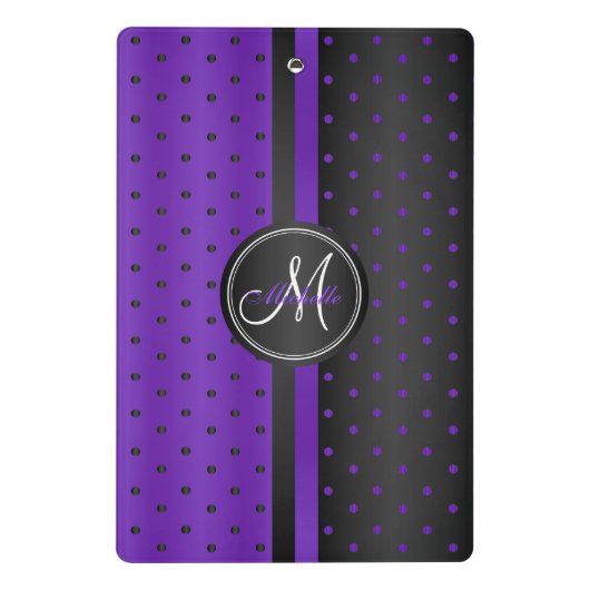 Paarse en zwarte pooldots - Monogram Mini Klembord (Achterkant)