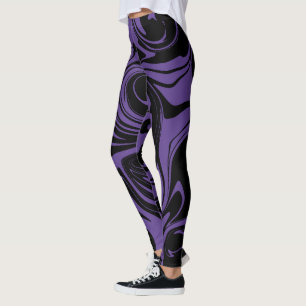 Paarse en Zwarte retro marmeren werveling Leggings