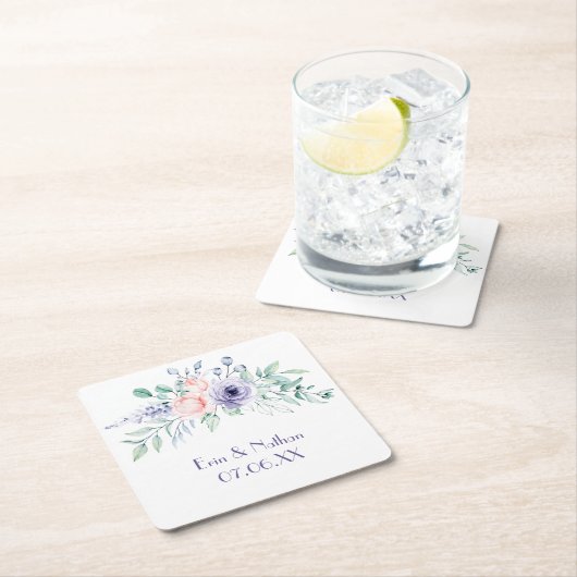 Paarse en zwarte roze Waterverf Vierkante Kartonnen Onderzetter (Insitu)