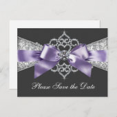 Paarse en zwarte save the date aankondigingskaart (Voorkant / Achterkant)