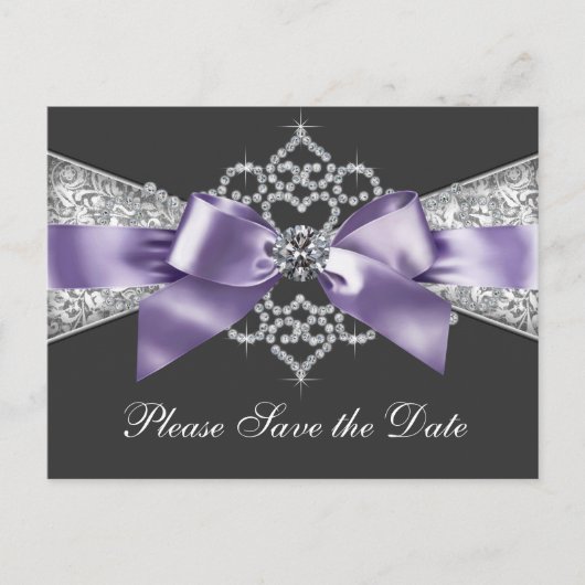 Paarse en zwarte save the date aankondigingskaart (Voorkant)