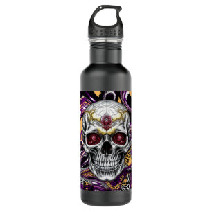 Paarse en zwarte Sugar Skull Halloween Waterfles