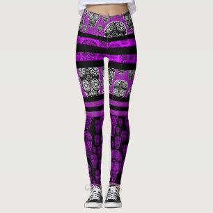 Paarse en zwarte suiker schedel leggings