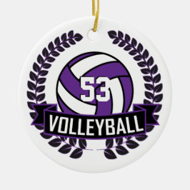 Paarse en zwarte 🏐 Volleyball Logo Wreath Keramisch Ornament