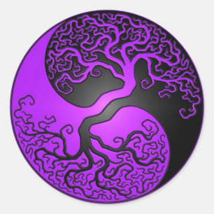Paarse en zwarte Yin Yang-boom Ronde Sticker