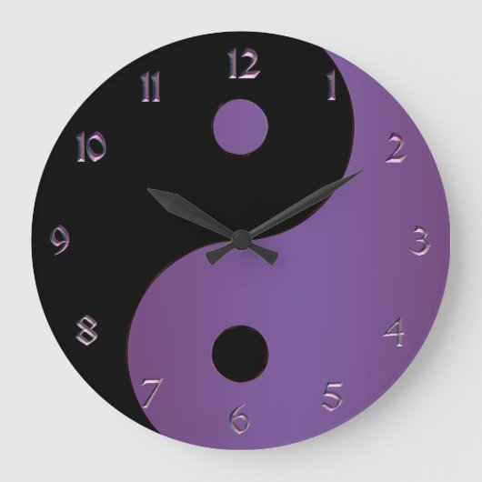Paarse en zwarte Yin Yang Clock Grote Klok (Voorkant)
