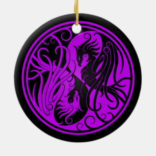 Paarse en zwarte Yin Yang Phoenix Keramisch Ornament