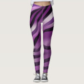 Paarse en zwarte Zebra-streep Abstracte kunst Leggings (Voorkant)