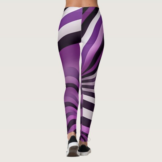Paarse en zwarte Zebra-streep Abstracte kunst Leggings (Achterkant)