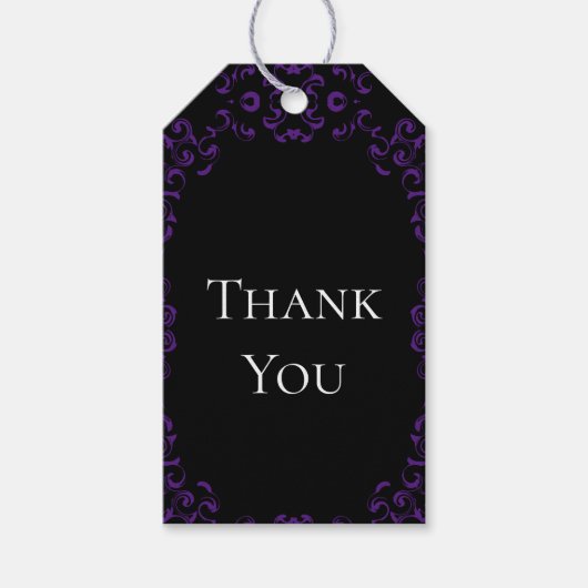 Paarse en zwarte zwitserse Gothic Wedding Cadeaulabel (Voorkant)