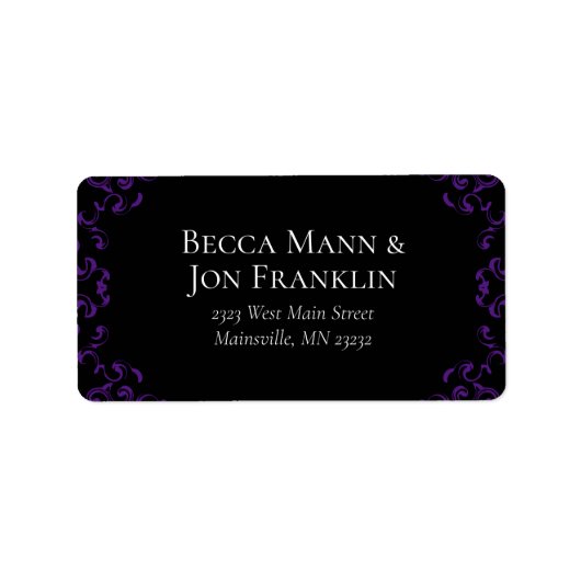 Paarse en zwarte zwitserse Gothic Wedding Etiket (Voorkant)