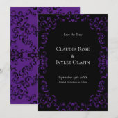 Paarse en zwarte zwitserse Gothic Wedding Kaart (Voorkant / Achterkant)