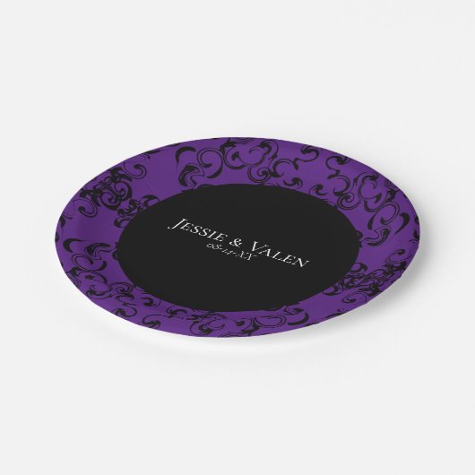 Paarse en zwarte zwitserse Gothic Wedding Papieren Bordje (Gekanteld)