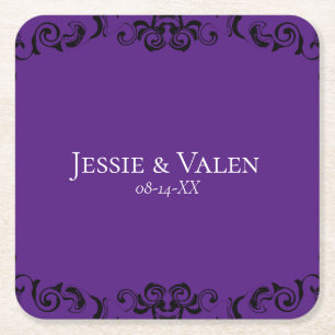 Paarse en zwarte zwitserse Gothic Wedding Vierkante Kartonnen Onderzetter