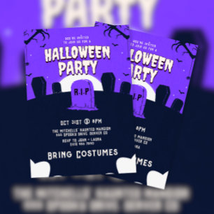Paarse enge grafsteen Halloween Party Kaart