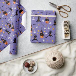 Paarse enge spookhuis Halloween Cadeaupapier