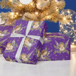 paarse engelen patroon cadeaupapier