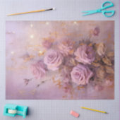  paarse Engelse rozen boeket gouden folie Tissuepapier (Craft)