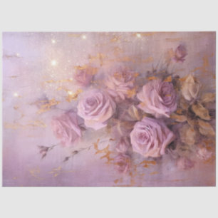  paarse Engelse rozen boeket gouden folie Tissuepapier