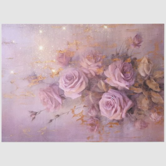  paarse Engelse rozen boeket gouden folie Tissuepapier (Voorkant)