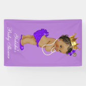 Paarse Etnische Prinses Baby shower Gold Crown Spandoek (Horizontaal)