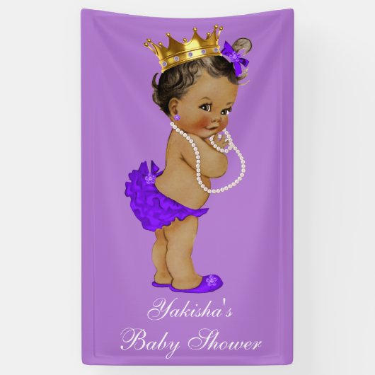 Paarse Etnische Prinses Baby shower Gold Crown Spandoek (Verticaal)