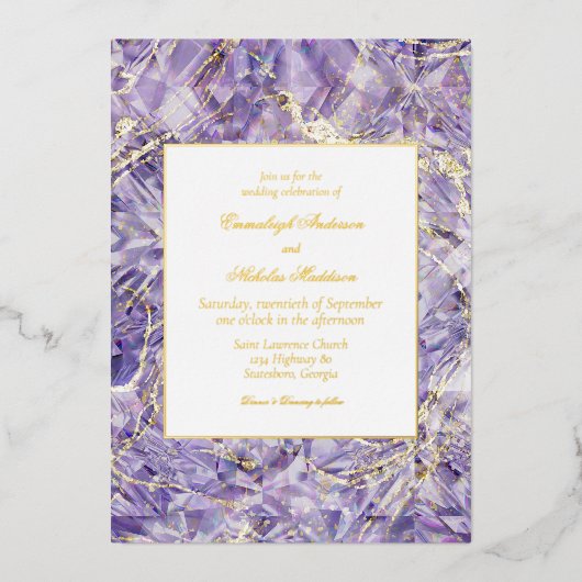 Paarse Euphoria Spinel Edelsteen bruiloft Folie Uitnodiging (Voorkant)