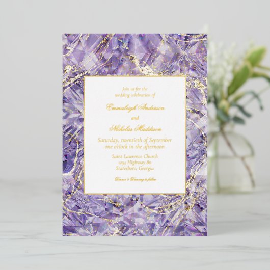 Paarse Euphoria Spinel Edelsteen bruiloft Folie Uitnodiging (Staand Voorkant)