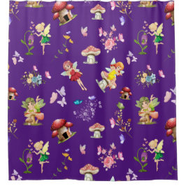 Paarse Fairy Flower Butterfly Mushroom thema Douchegordijn