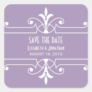 Paarse Fancy Ornamental Save the Date Stickers