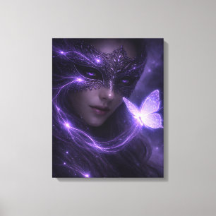 Paarse Fantasie Masker Vrouw met Lichtgevende Vlin Canvas Afdruk