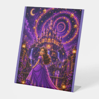 Paarse Fantasie Prinsessen Kasteel Kunst | Magisch Reclamebord Met Voetstuk