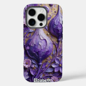 Paarse fantasiebloemen met gouden textuur Case-Mate iPhone case (Achterkant)