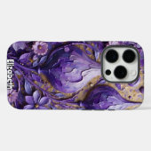 Paarse fantasiebloemen met gouden textuur Case-Mate iPhone case (Achterkant (horizontaal))