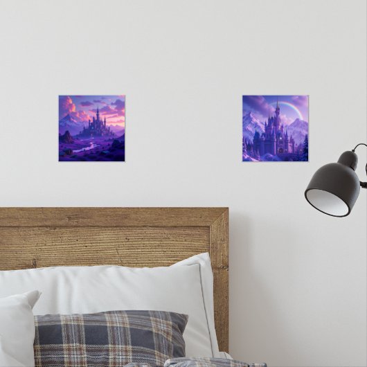 Paarse Fantasy Castle Print Set van 2 (Slaapkamer)