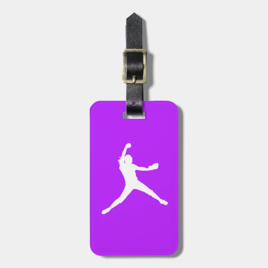 Paarse Fastpitch Silhouette Bagagelabel (Voorkant verticaal)