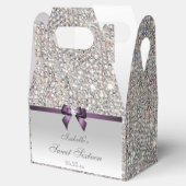 Paarse Faux Bow Silver Sequins Sweet 16 Bedankdoosjes (Geopend)