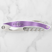 Paarse Faux Brushed Metal Monogram Script Kurkentrekker (Voorkant)