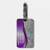 Paarse Faux Glitter Bling Personalized Rainbow Bagagelabel (Achterkant verticaal)