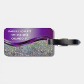 Paarse Faux Glitter Bling Personalized Rainbow Bagagelabel (Achterkant horizontaal)