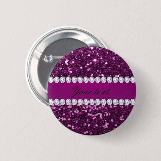 Paarse Faux Glitter en Diamonds Ronde Button 5,7 Cm (Voorkant /achterkant)