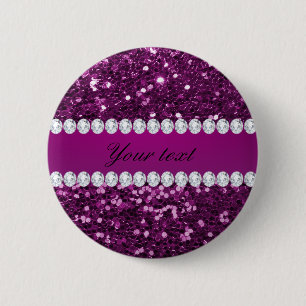 Paarse Faux Glitter en Diamonds Ronde Button 5,7 Cm