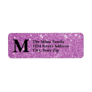 Paarse Faux Glitter Monogram-Return-adreslabels Etiket