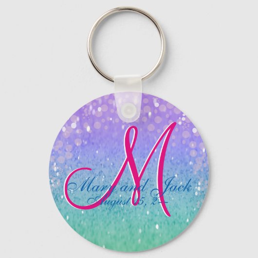 Paarse Faux Glitter Patio Lantern Confetti Glam Sleutelhanger (Voorkant)